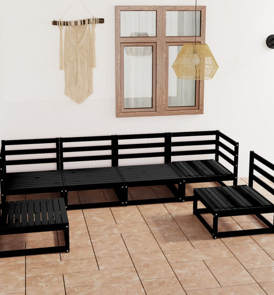 6-tlg. Garten-Lounge-Set Schwarz Massivholz Kiefer