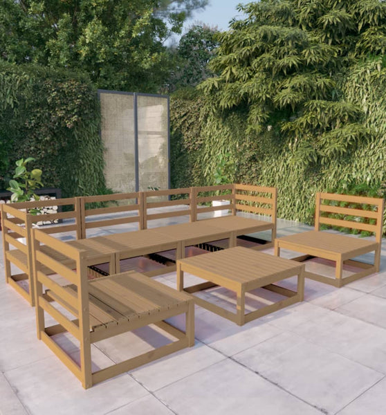 7-tlg. Garten-Lounge-Set Honigbraun Massivholz Kiefer