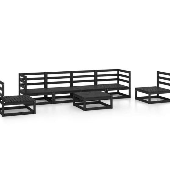 7-tlg. Garten-Lounge-Set Schwarz Massivholz Kiefer