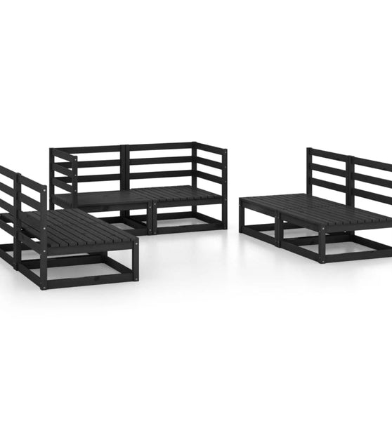 6-tlg. Garten-Lounge-Set Schwarz Massivholz Kiefer