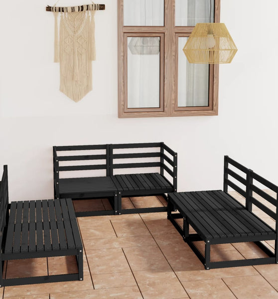 6-tlg. Garten-Lounge-Set Schwarz Massivholz Kiefer