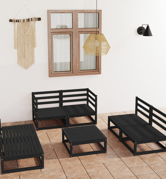 7-tlg. Garten-Lounge-Set Schwarz Massivholz Kiefer