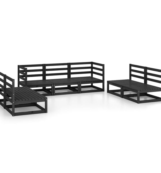 7-tlg. Garten-Lounge-Set Schwarz Massivholz Kiefer