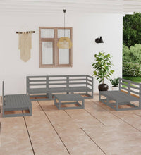 8-tlg. Garten-Lounge-Set Grau Massivholz Kiefer