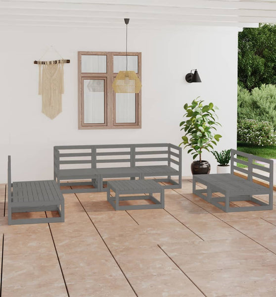 8-tlg. Garten-Lounge-Set Grau Massivholz Kiefer