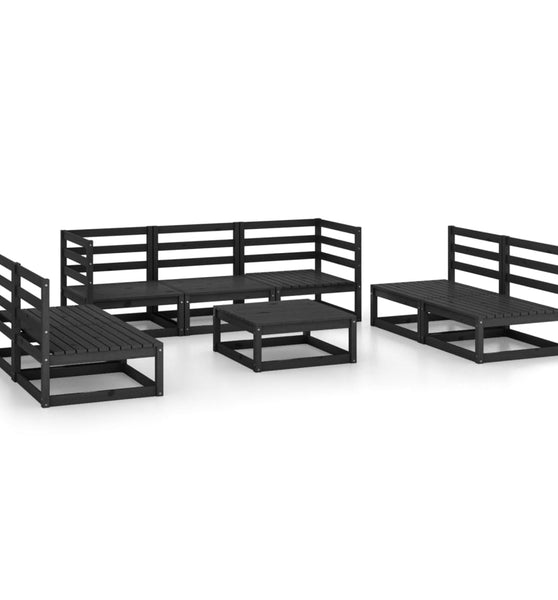 8-tlg. Garten-Lounge-Set Schwarz Massivholz Kiefer