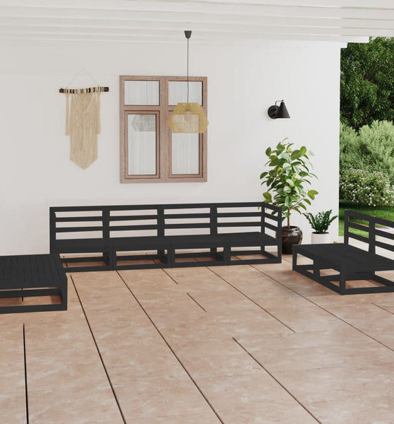 8-tlg. Garten-Lounge-Set Schwarz Massivholz Kiefer