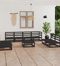 9-tlg. Garten-Lounge-Set Schwarz Massivholz Kiefer