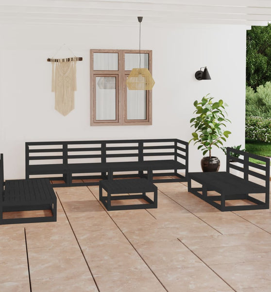 9-tlg. Garten-Lounge-Set Schwarz Massivholz Kiefer