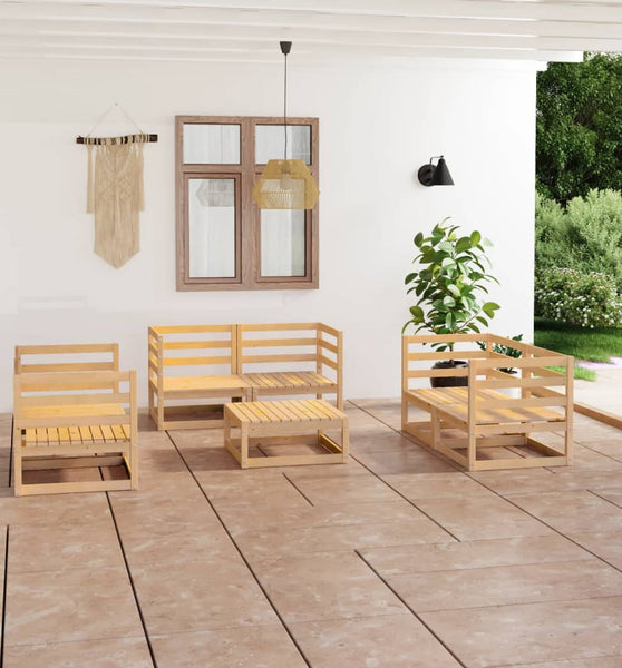 7-tlg. Garten-Lounge-Set mit Kissen Kiefer Massivholz