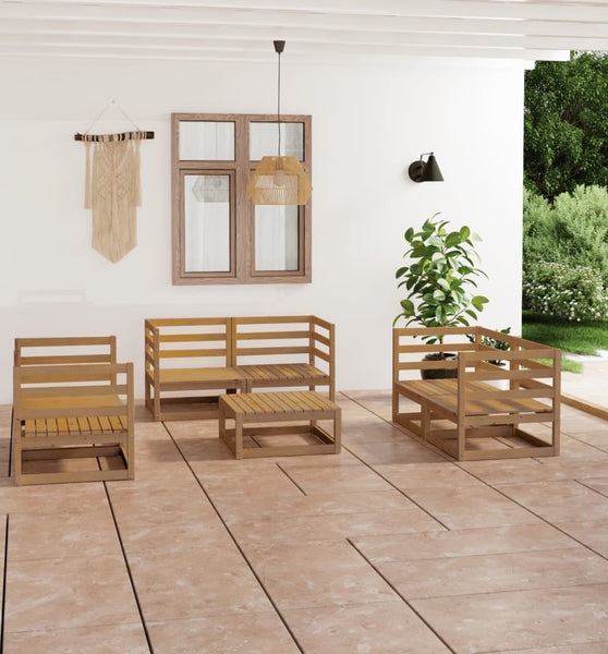 7-tlg. Garten-Lounge-Set Honigbraun Massivholz Kiefer