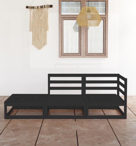 3-tlg. Garten-Lounge-Set Schwarz Massivholz Kiefer