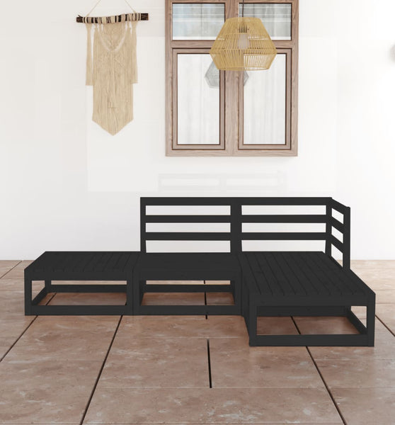 4-tlg. Garten-Lounge-Set Schwarz Massivholz Kiefer