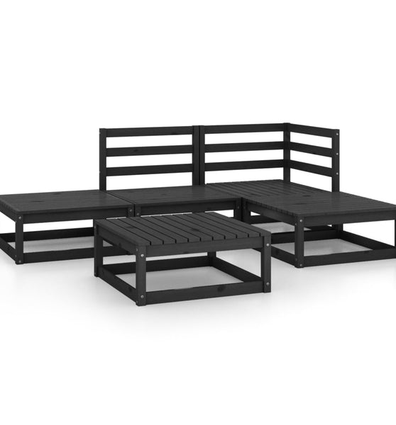 5-tlg. Garten-Lounge-Set Schwarz Massivholz Kiefer