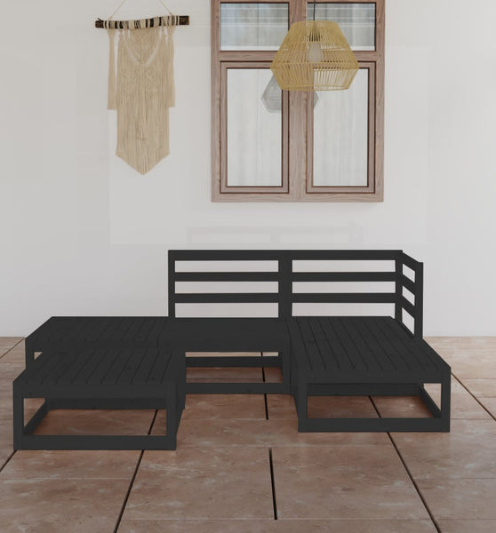 5-tlg. Garten-Lounge-Set Schwarz Massivholz Kiefer