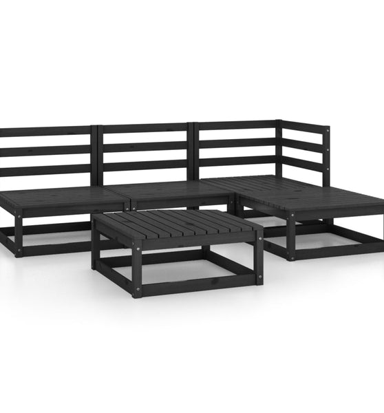 5-tlg. Garten-Lounge-Set Schwarz Massivholz Kiefer