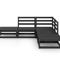 5-tlg. Garten-Lounge-Set Schwarz Massivholz Kiefer