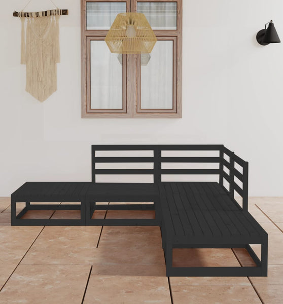 5-tlg. Garten-Lounge-Set Schwarz Massivholz Kiefer