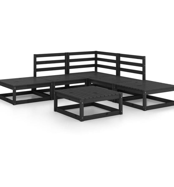 6-tlg. Garten-Lounge-Set Schwarz Massivholz Kiefer