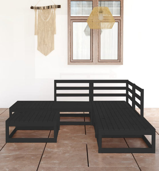 6-tlg. Garten-Lounge-Set Schwarz Massivholz Kiefer