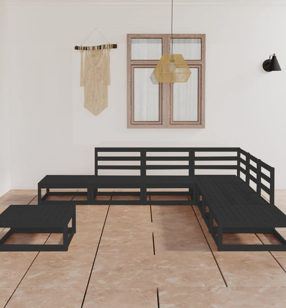 8-tlg. Garten-Lounge-Set Schwarz Massivholz Kiefer