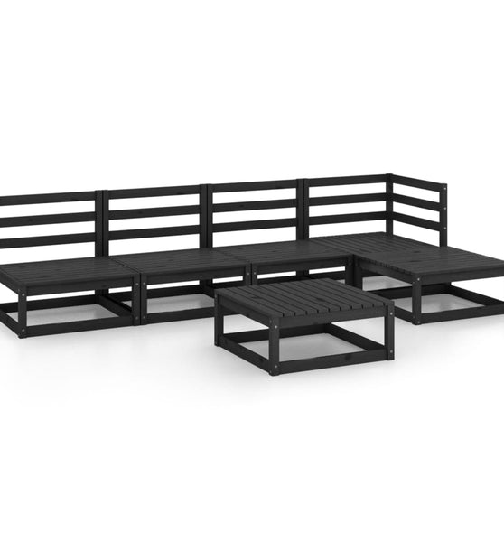 5-tlg. Garten-Lounge-Set Schwarz Massivholz Kiefer