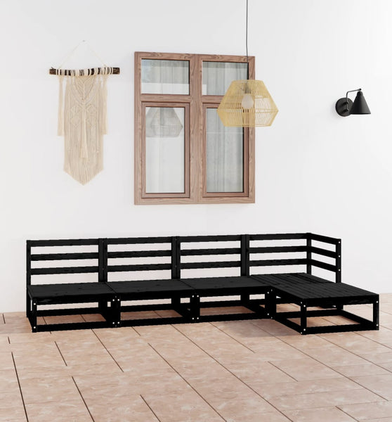 5-tlg. Garten-Lounge-Set Schwarz Massivholz Kiefer