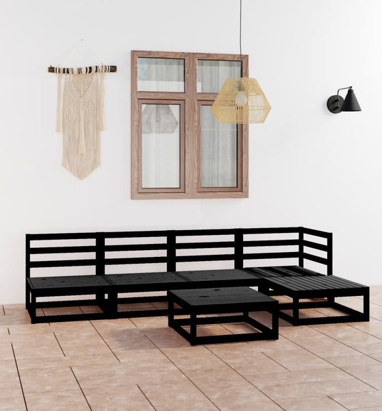 6-tlg. Garten-Lounge-Set Schwarz Massivholz Kiefer