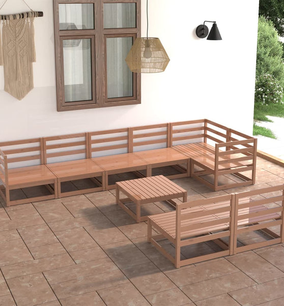 9-tlg. Garten-Lounge-Set Honigbraun Massivholz Kiefer