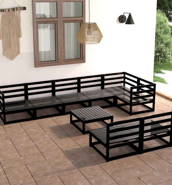 9-tlg. Garten-Lounge-Set Schwarz Massivholz Kiefer