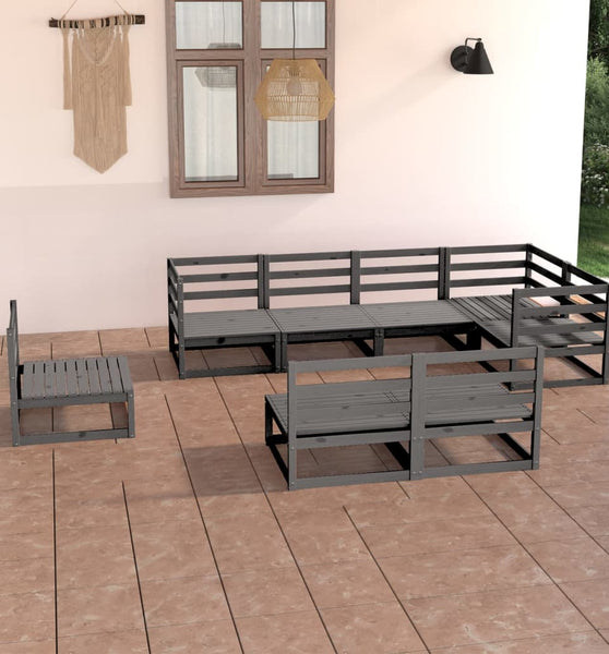 8-tlg. Garten-Lounge-Set Grau Massivholz Kiefer