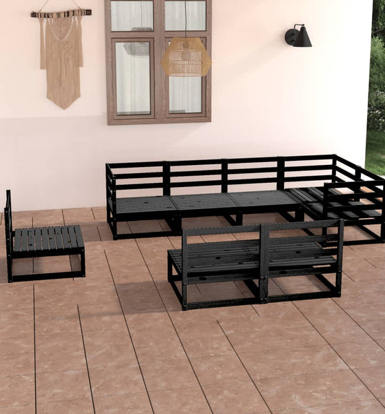 8-tlg. Garten-Lounge-Set Schwarz Massivholz Kiefer