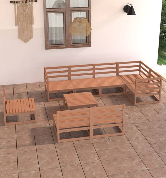 9-tlg. Garten-Lounge-Set Honigbraun Massivholz Kiefer