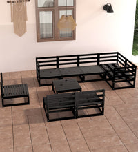 9-tlg. Garten-Lounge-Set Schwarz Massivholz Kiefer