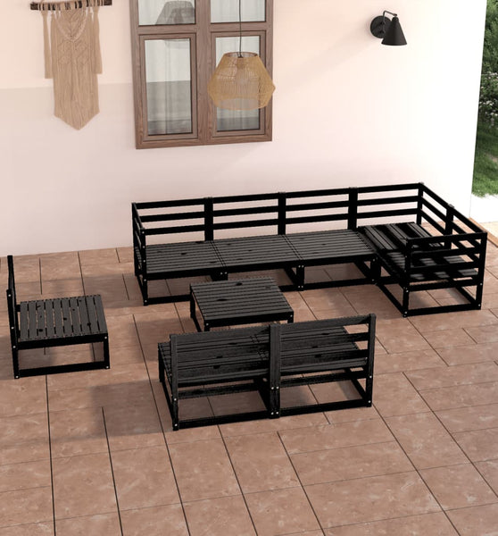 9-tlg. Garten-Lounge-Set Schwarz Massivholz Kiefer