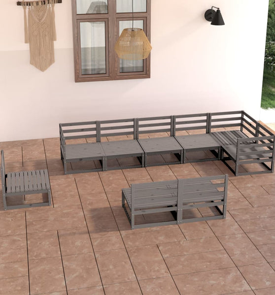 9-tlg. Garten-Lounge-Set Grau Kiefer Massivholz