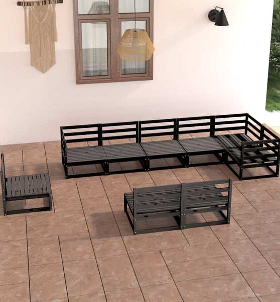 9-tlg. Garten-Lounge-Set Schwarz Massivholz Kiefer