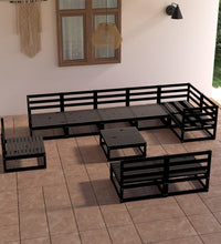 10-tlg. Garten-Lounge-Set Schwarz Massivholz Kiefer