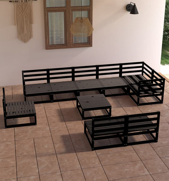 10-tlg. Garten-Lounge-Set Schwarz Massivholz Kiefer