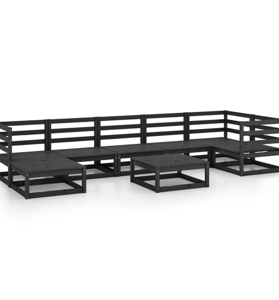 8-tlg. Garten-Lounge-Set Schwarz Massivholz Kiefer