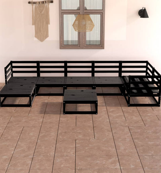 8-tlg. Garten-Lounge-Set Schwarz Massivholz Kiefer