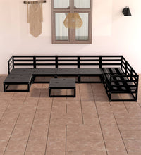 8-tlg. Garten-Lounge-Set Schwarz Massivholz Kiefer