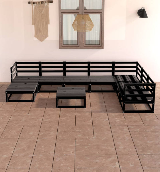 8-tlg. Garten-Lounge-Set Schwarz Massivholz Kiefer