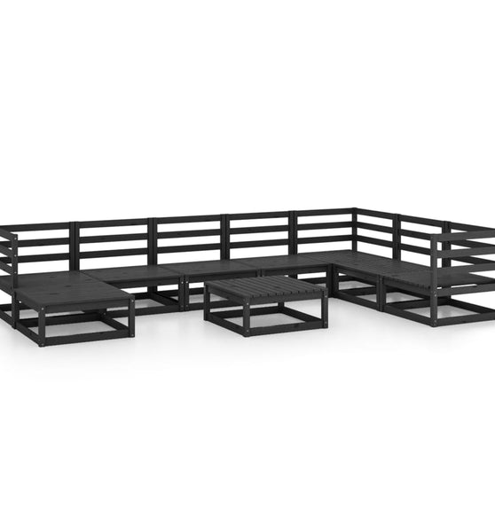 9-tlg. Garten-Lounge-Set Schwarz Massivholz Kiefer