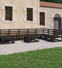 9-tlg. Garten-Lounge-Set Schwarz Massivholz Kiefer