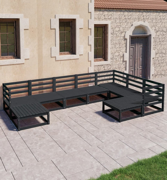 9-tlg. Garten-Lounge-Set Schwarz Massivholz Kiefer