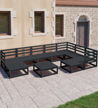 10-tlg. Garten-Lounge-Set Schwarz Massivholz Kiefer