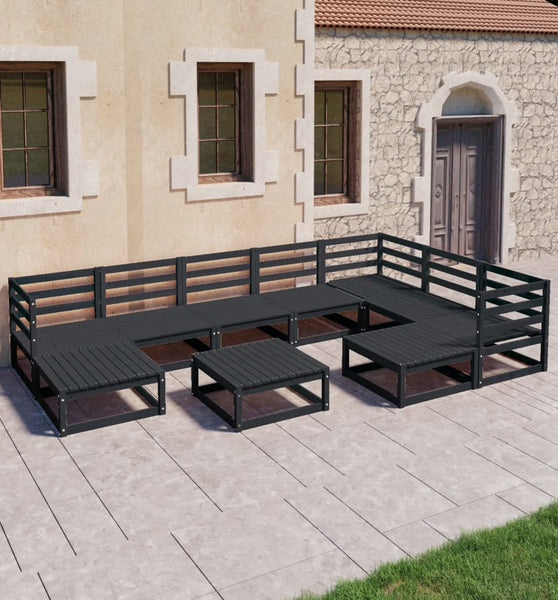 10-tlg. Garten-Lounge-Set Schwarz Massivholz Kiefer