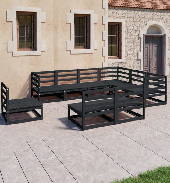 9-tlg. Garten-Lounge-Set Schwarz Massivholz Kiefer