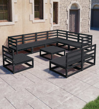 10-tlg. Garten-Lounge-Set Schwarz Massivholz Kiefer